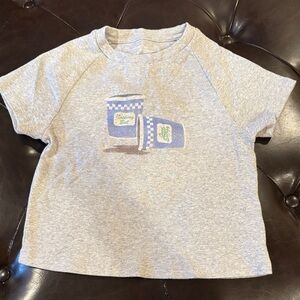 Aerie Heather Gray Tee with Blue Coffee Graphic